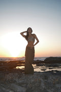 Olive poplin maxi skirt, front view