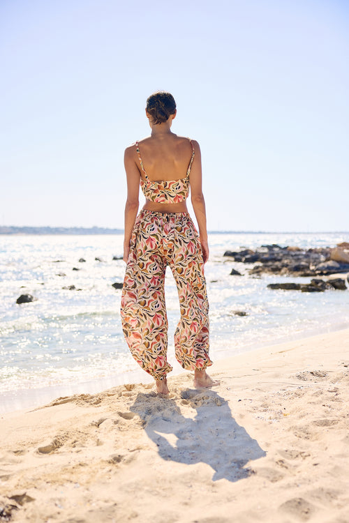 Floral Voile Print Balloon Pants, back view