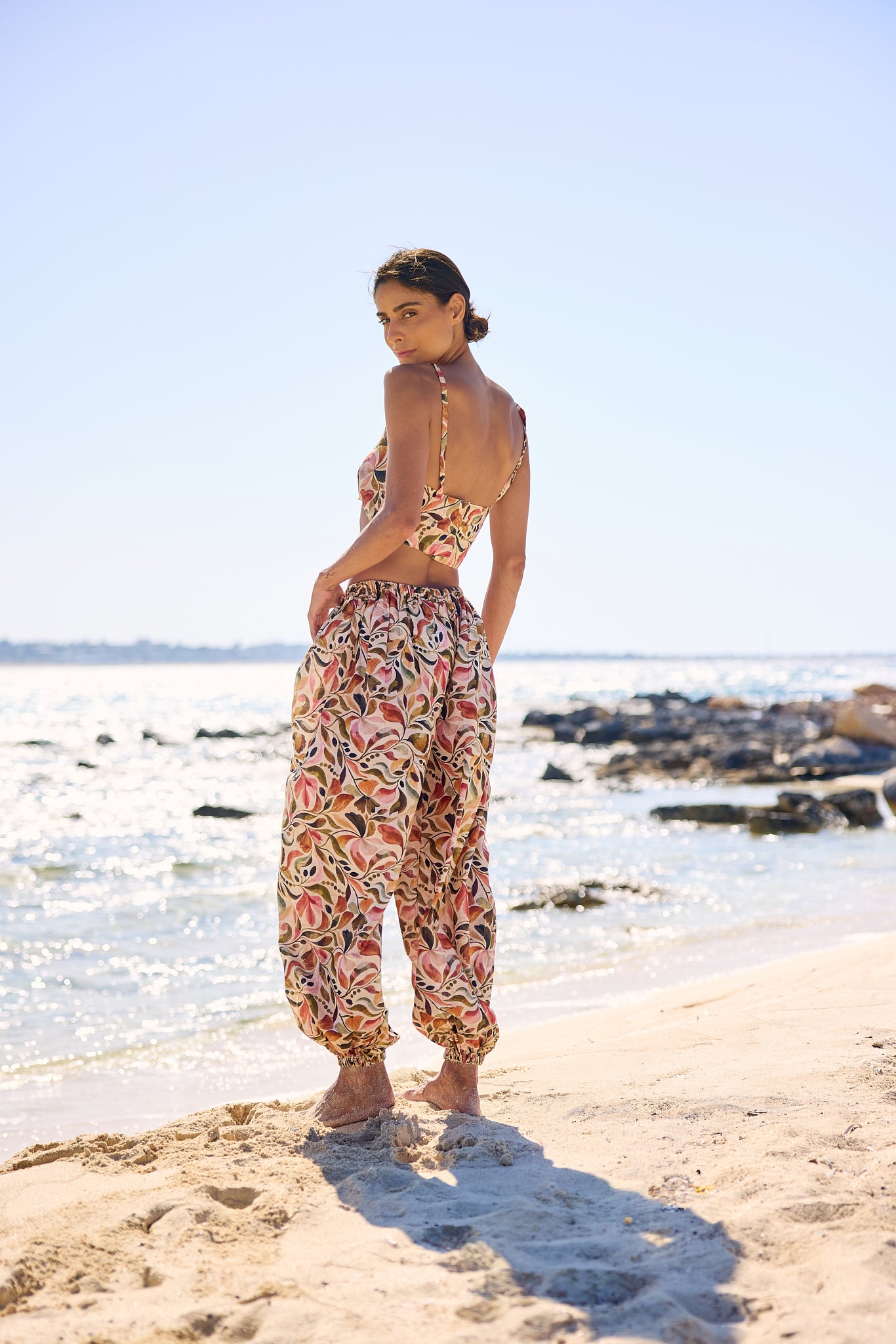 Floral Voile Print Balloon Pants, side view