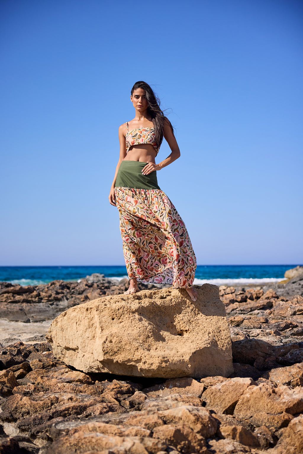 Floral Print Voile Maxi Skirt, front view