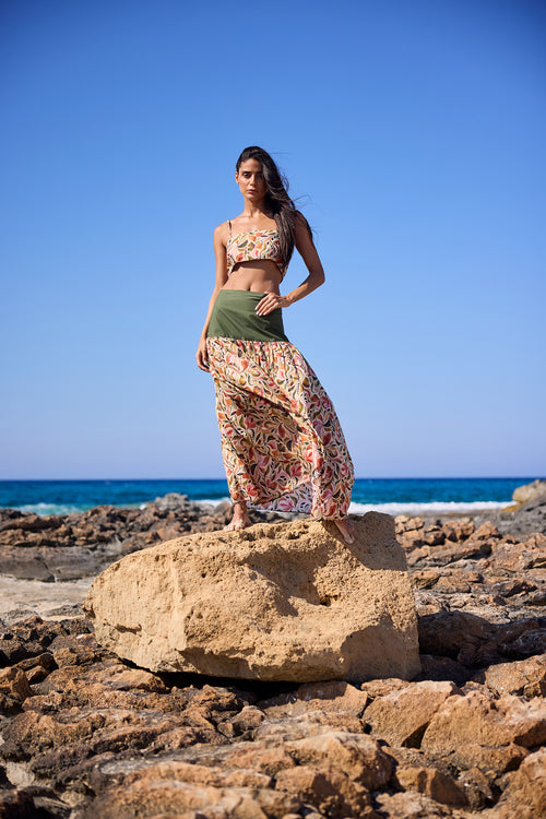 Floral Print Voile Maxi Skirt, front view