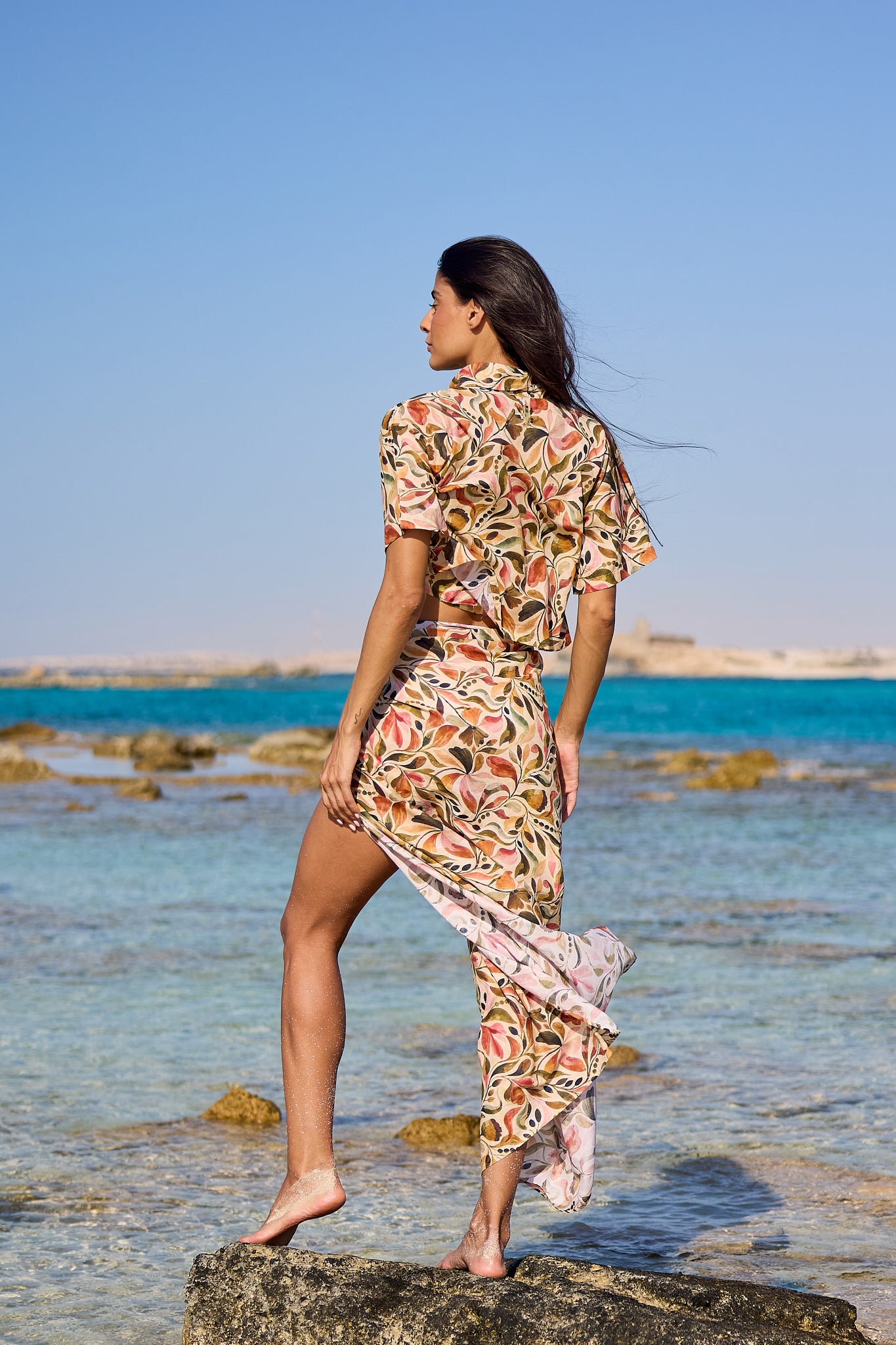 Floral Print Voile Beach Cover Up, back view