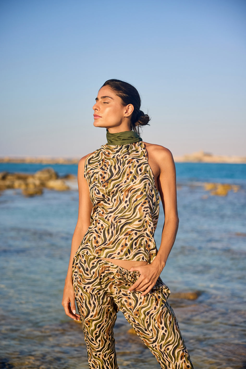 Safari Print Voile Halter Top, front view