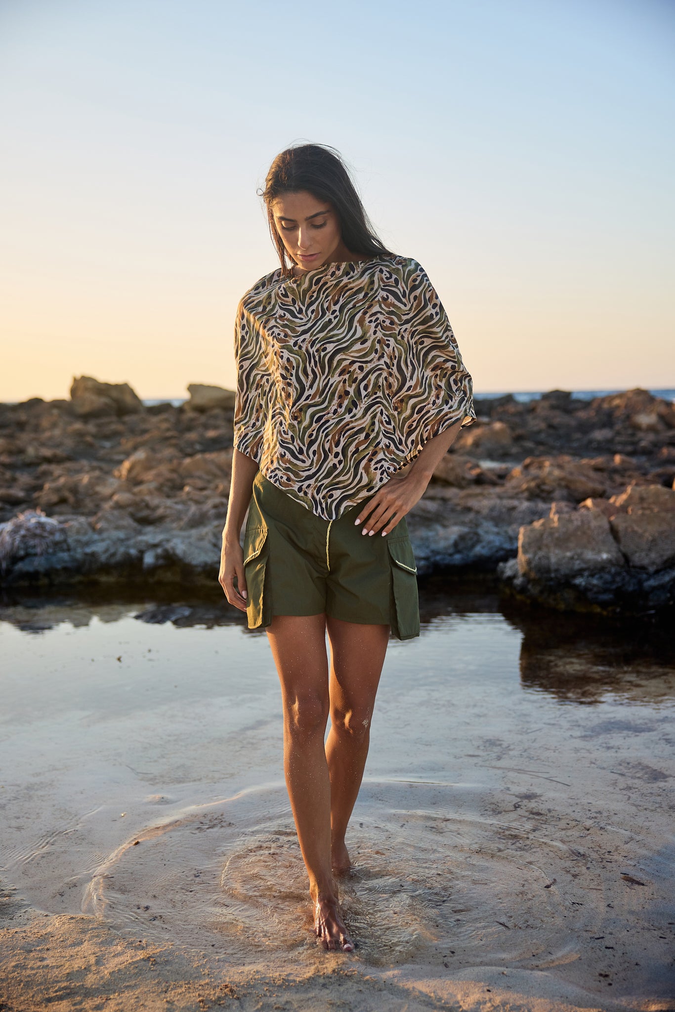 Safari Print Voile Poncho, front view