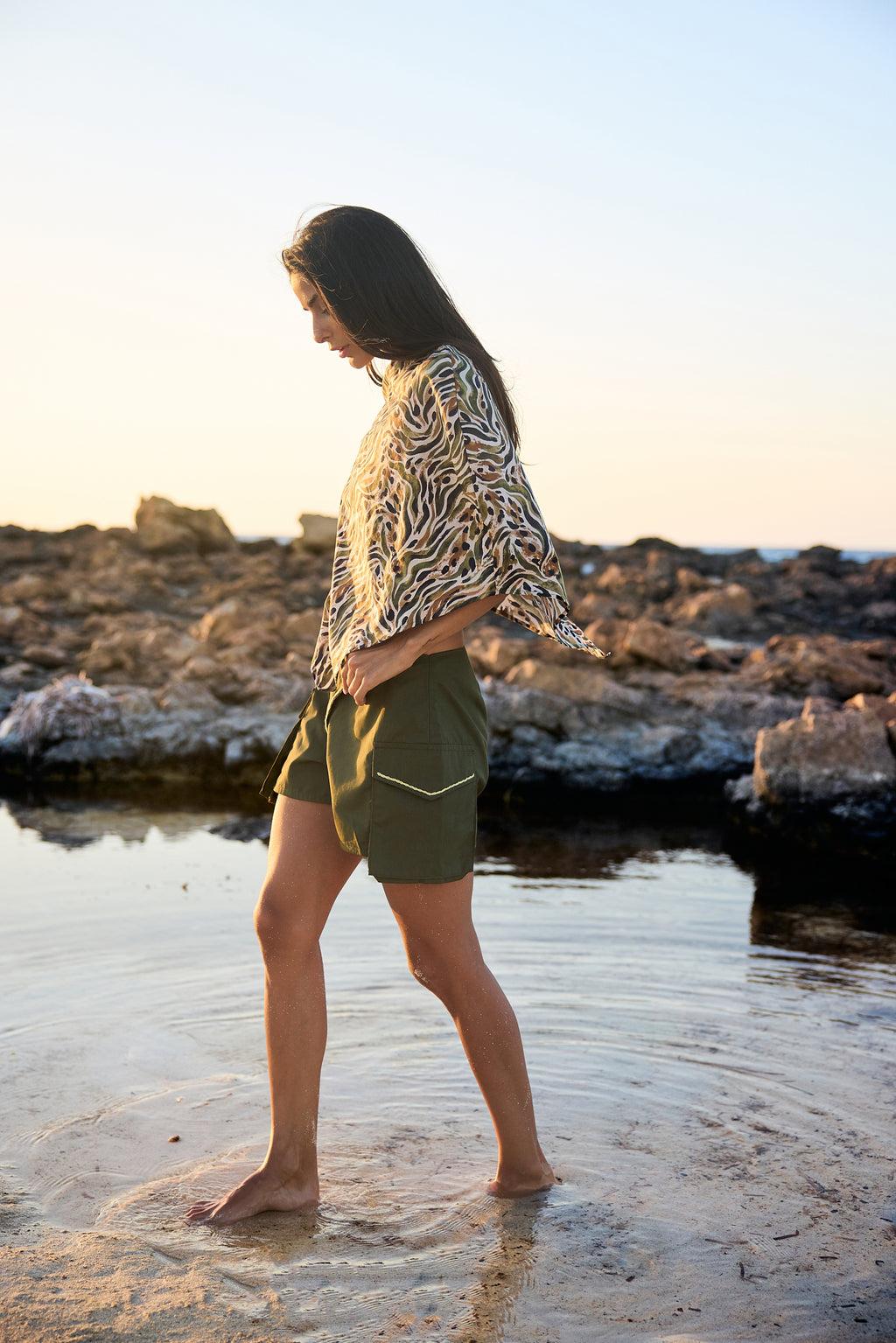 Safari Print Voile Poncho, side view