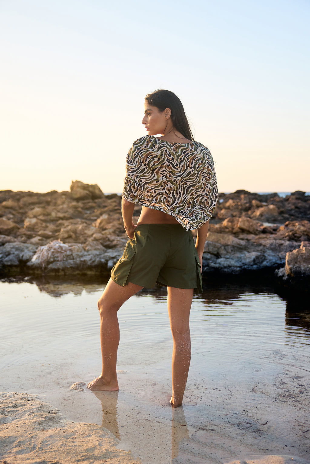 Safari Print Voile Poncho, back view