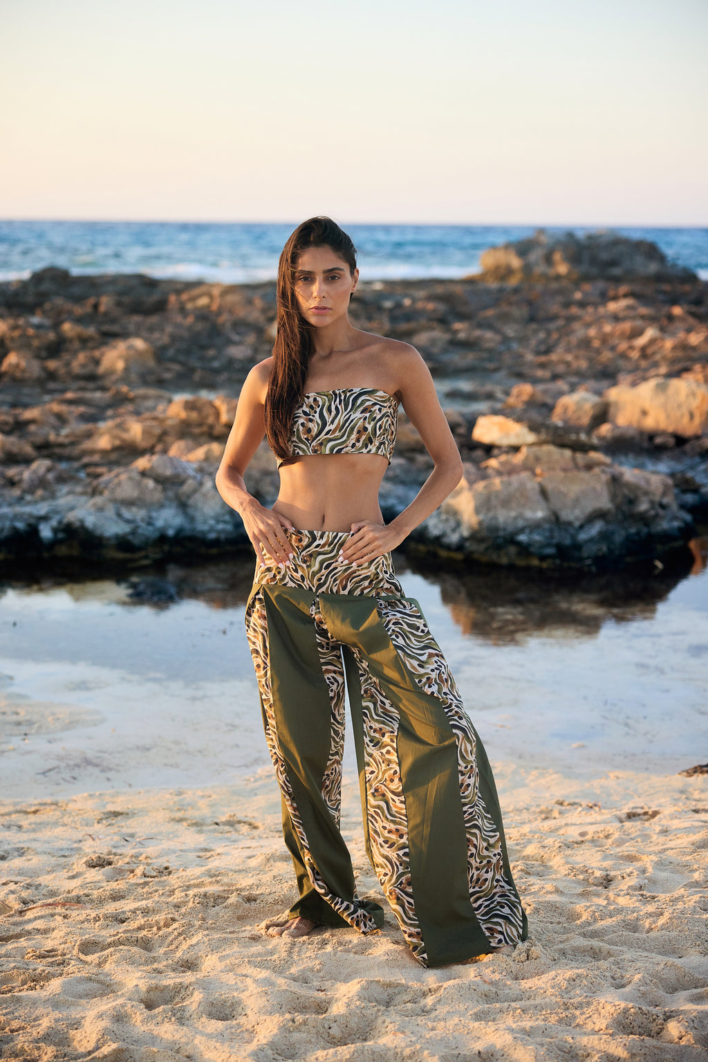 Safari Printed Voile Panel Pants, front view