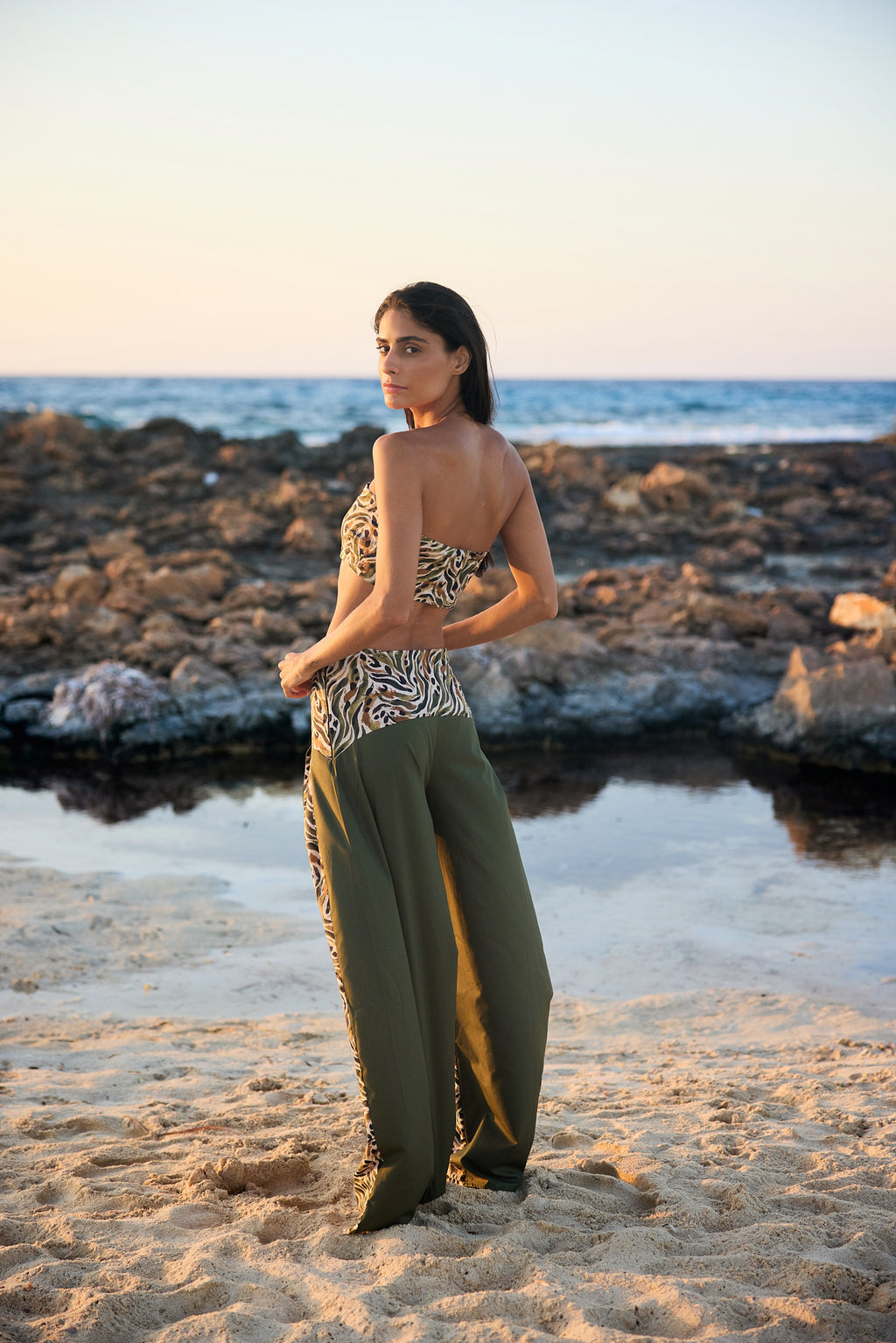Safari Printed Voile Panel Pants, side view