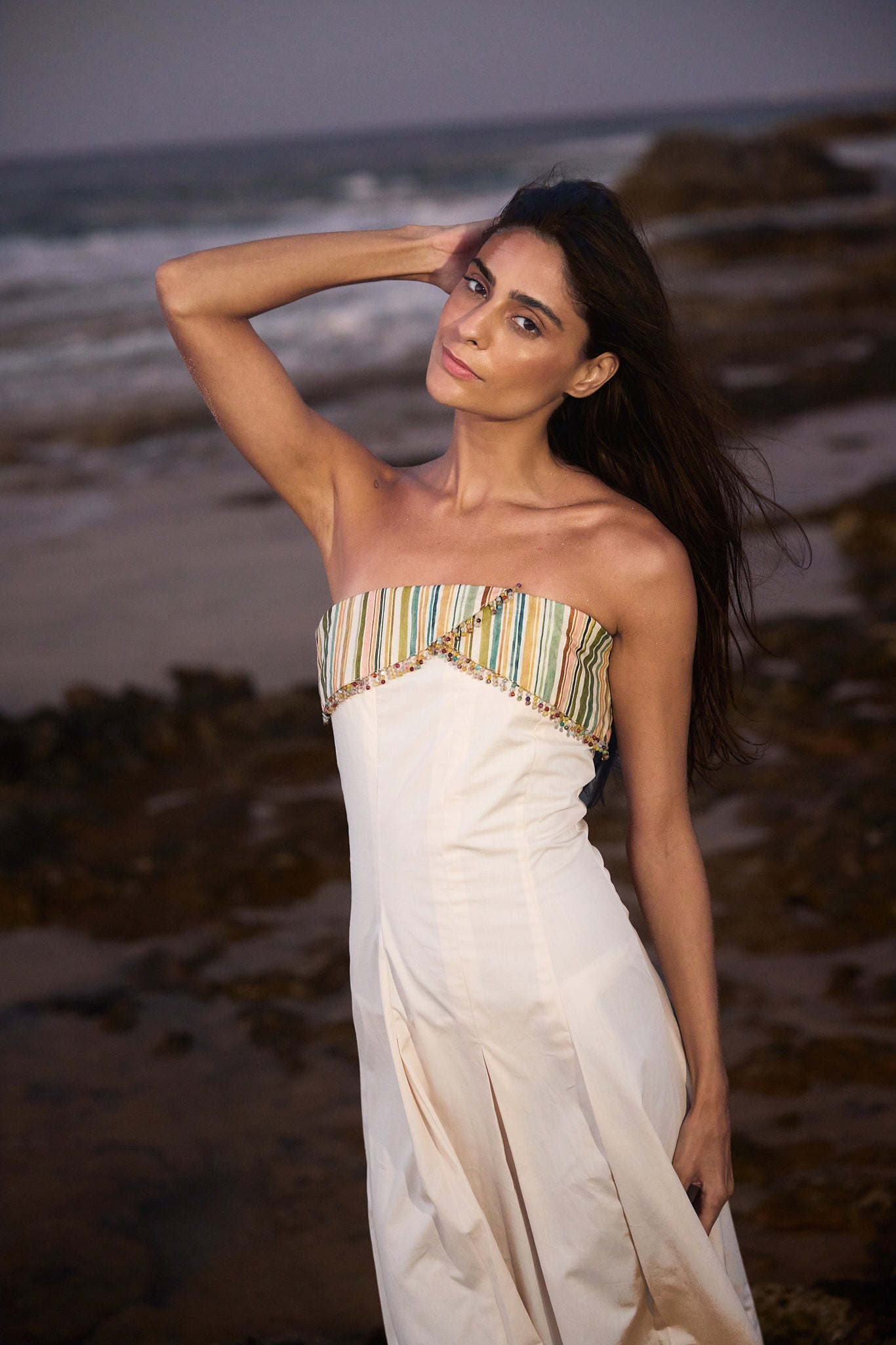 Stripe Voile Print Maxi Dress, close up