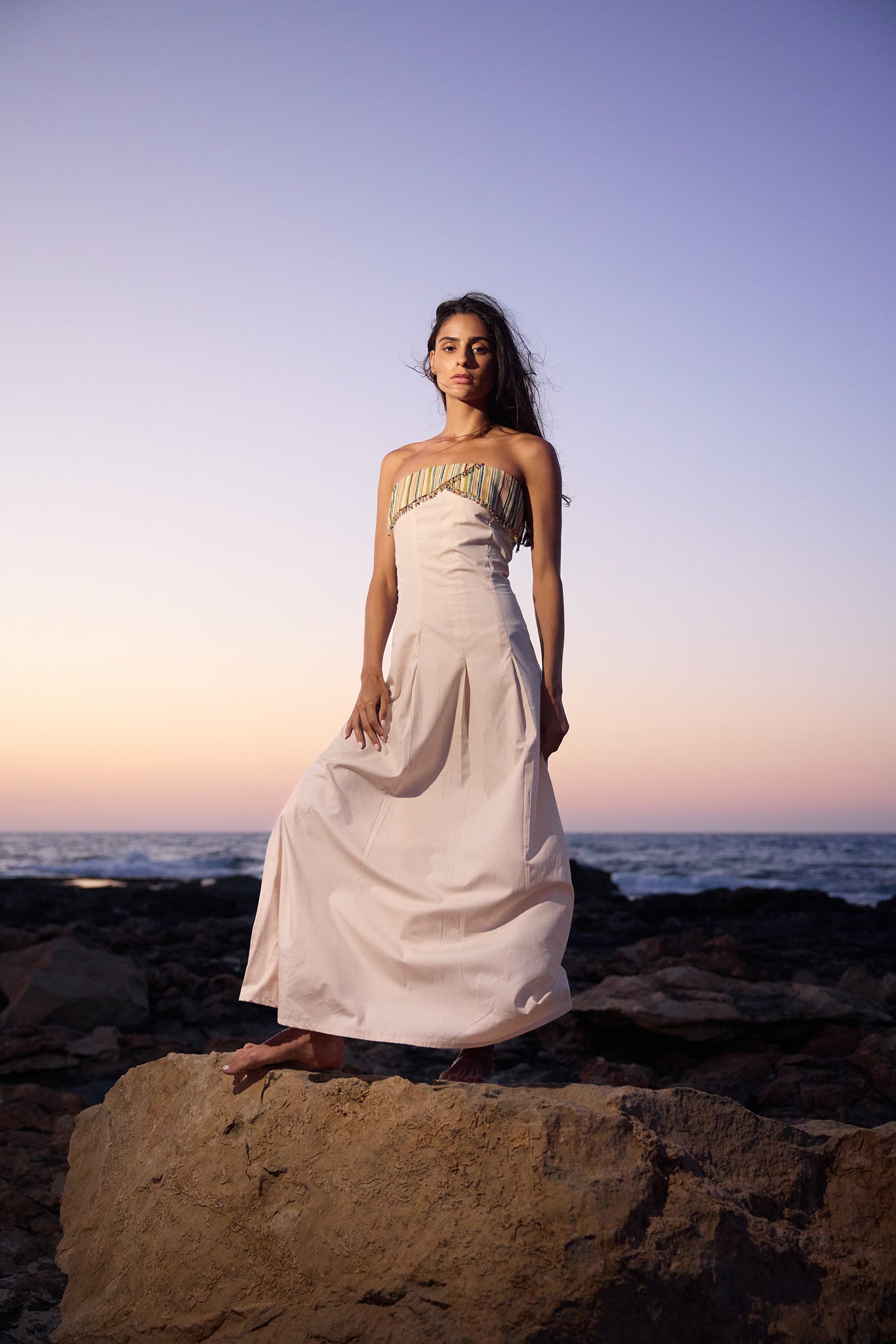 Stripe Voile Print Maxi Dress, front view