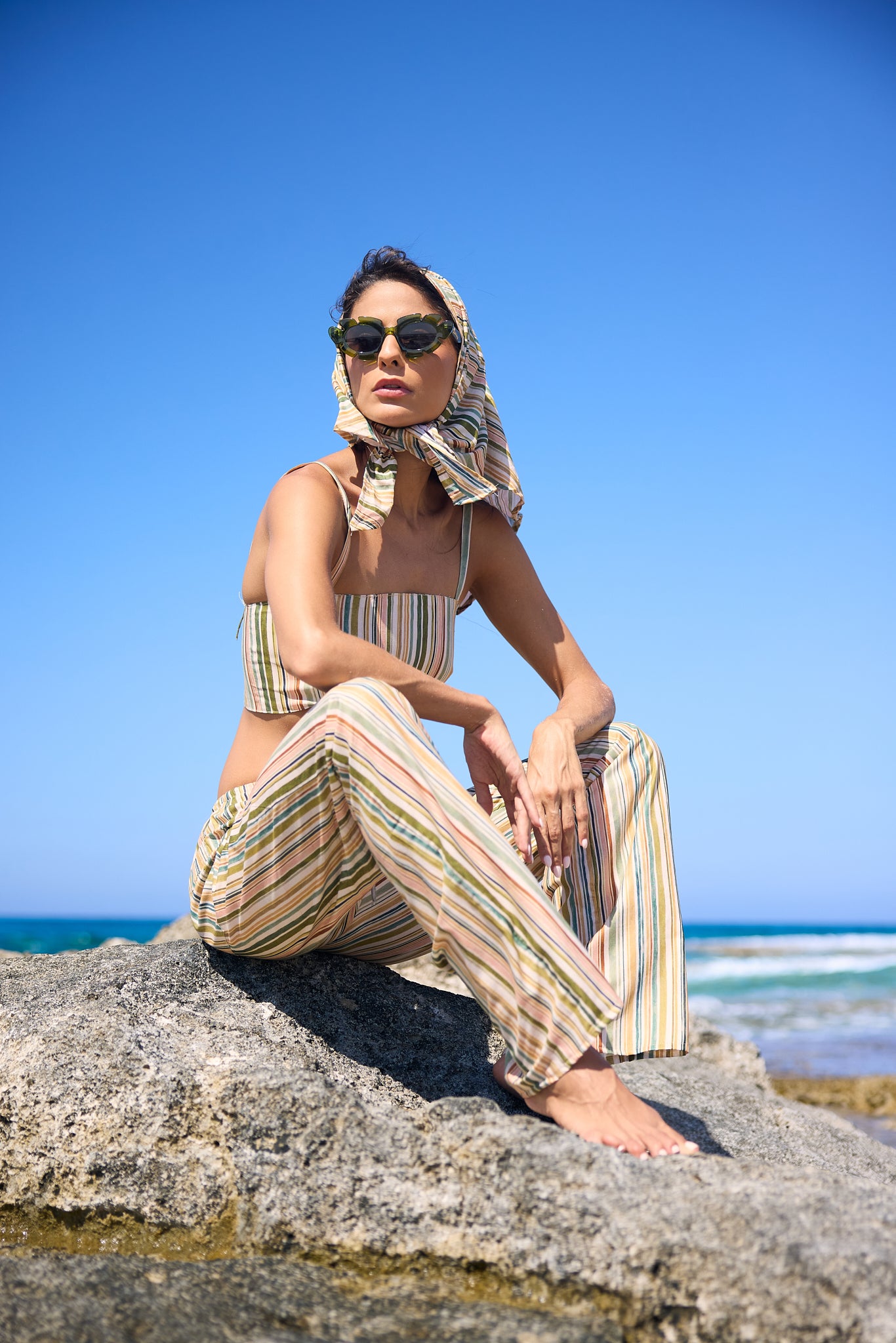 Stripe Print Voile Bandana, front view