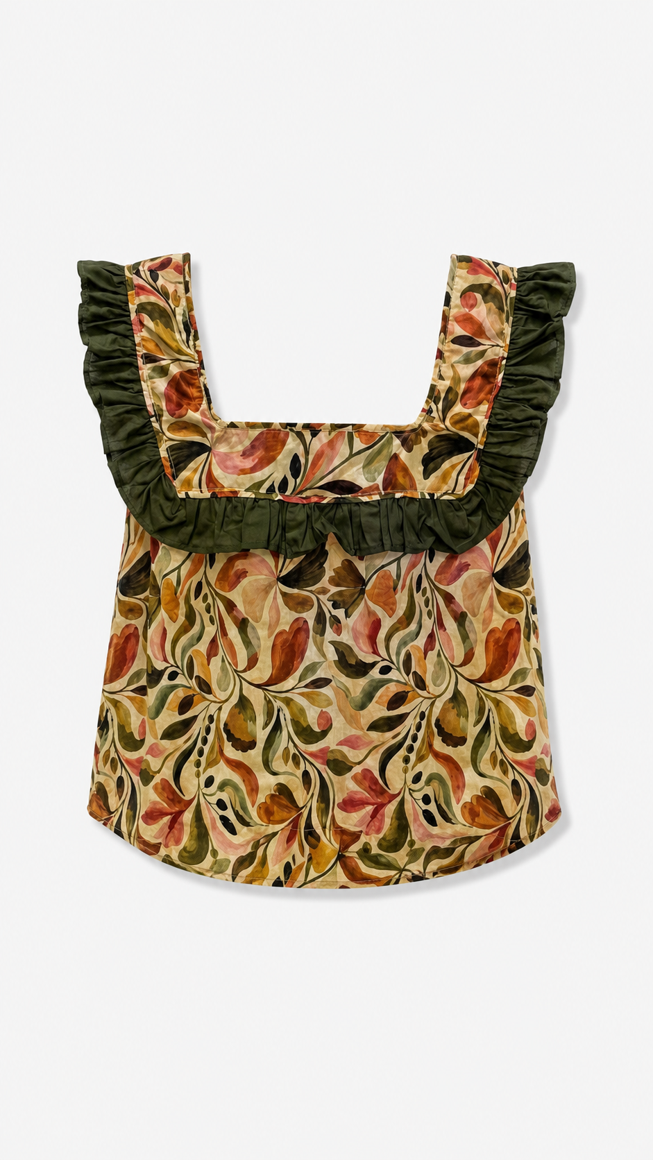 Floral Voile Print Ruffle Top, back product shot