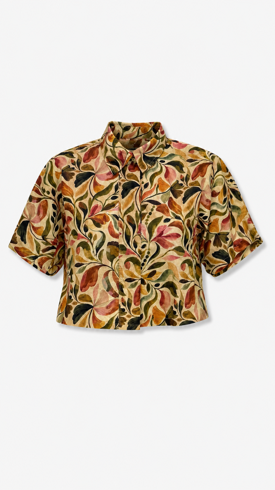 Floral Voile Print Cropped Shirt, front product shot