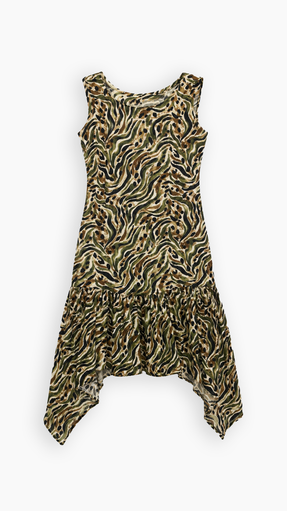 Safari Print Voile Asymmetrical Dress, product shot